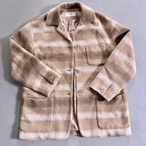 Vintage Time Postmodern Plaid Fleece Shacket Brown Beige Stripes